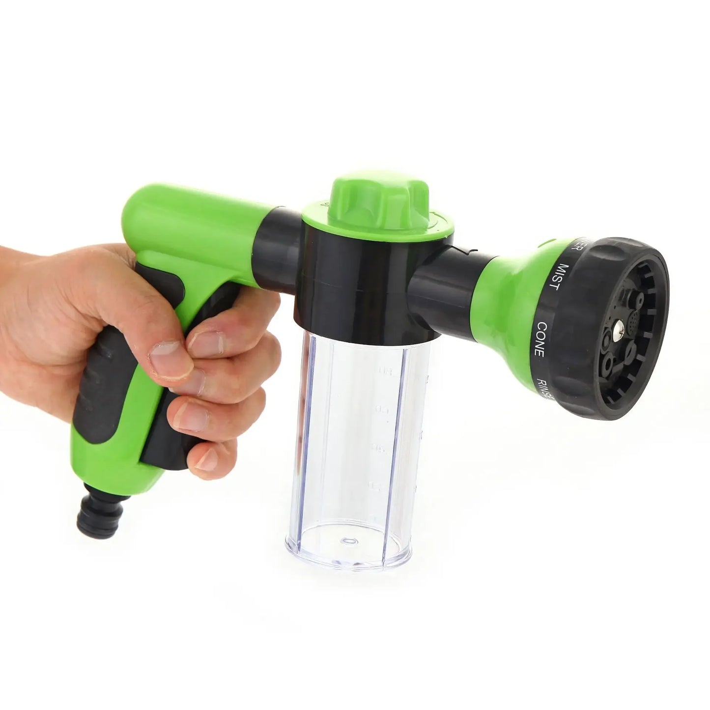 8-in-1 Dog Shower Sprayer with Soap Dispenser - Pet Bath & Garden Hose Nozzle