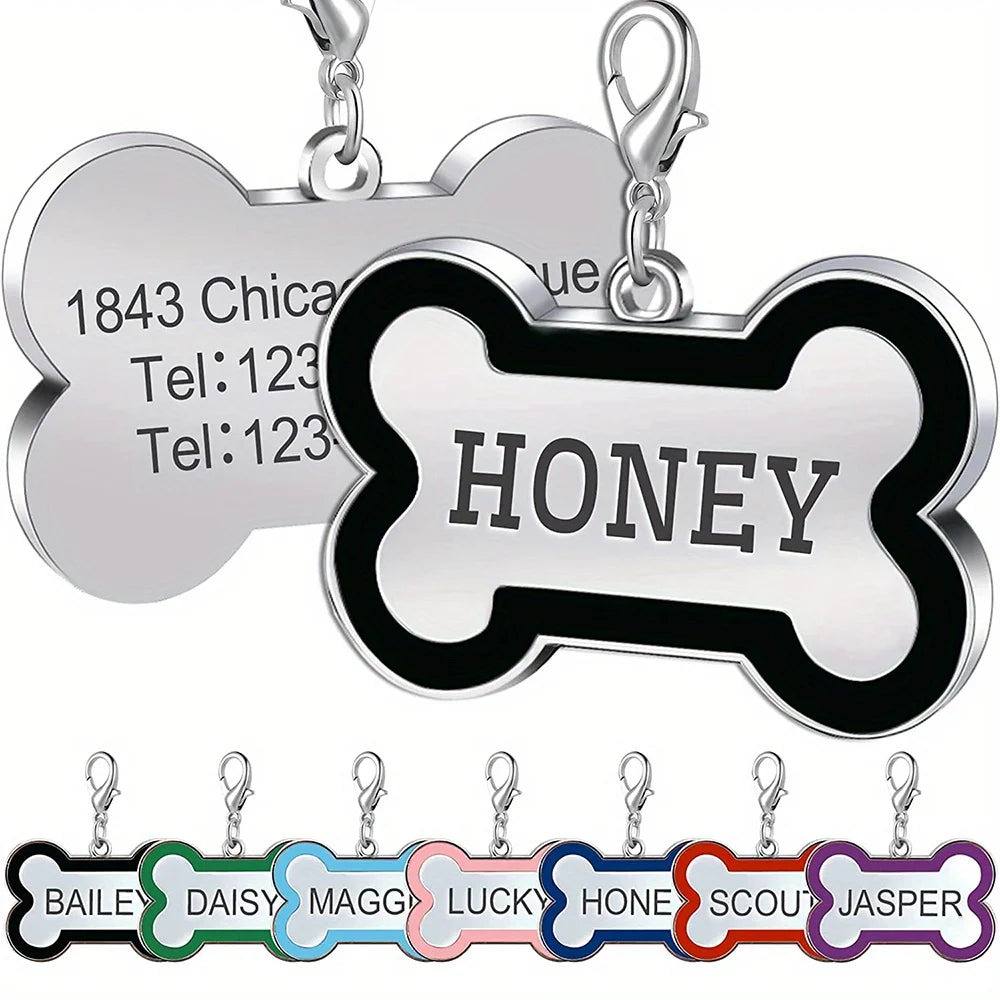 Personalized Pet ID Tag - Custom Engraved Dog Bone Name Tag