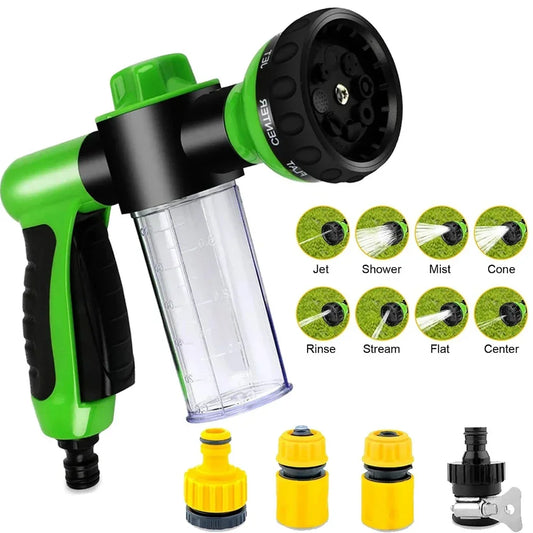 8-in-1 Dog Shower Sprayer with Soap Dispenser - Pet Bath & Garden Hose Nozzle