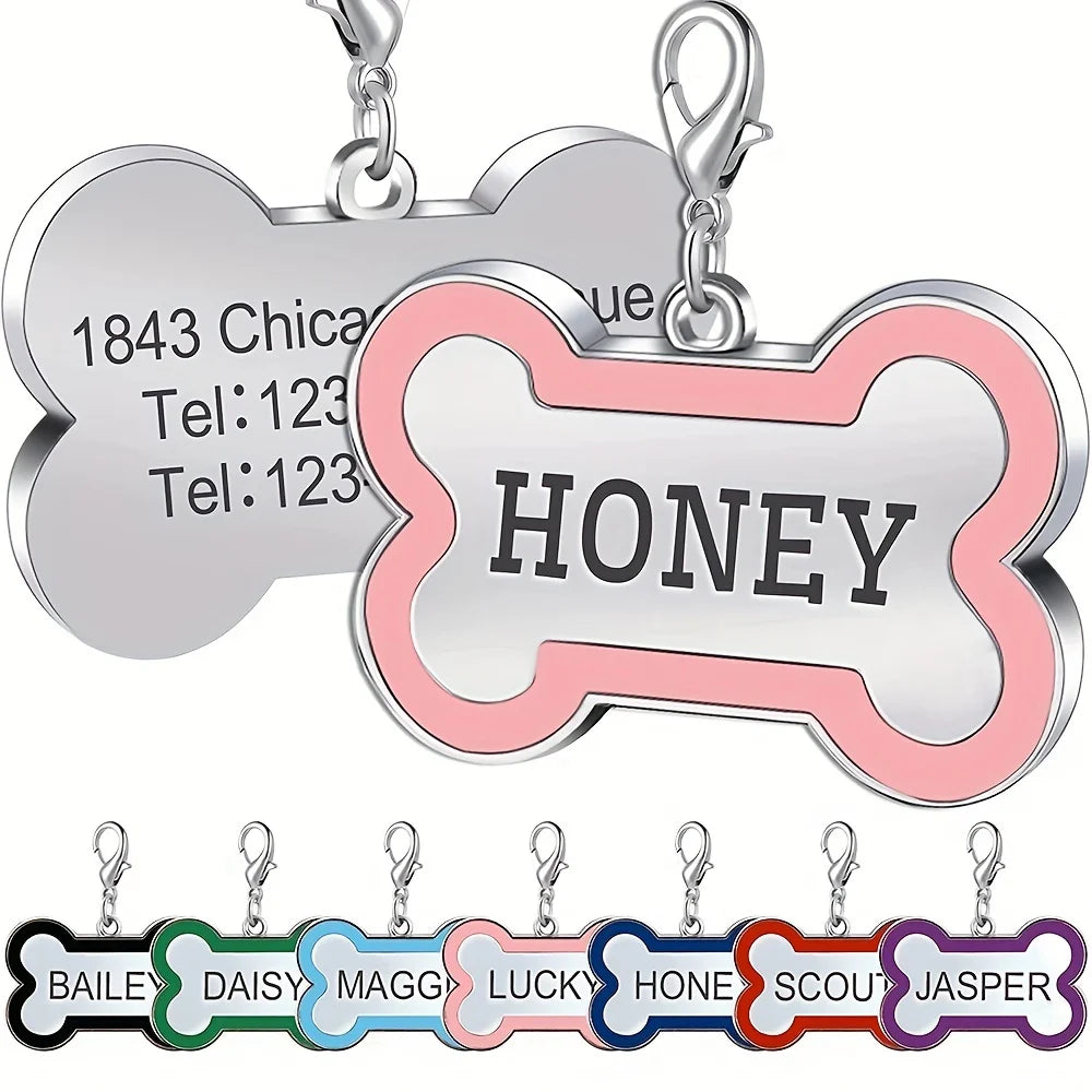 Personalized Pet ID Tag - Custom Engraved Dog Bone Name Tag
