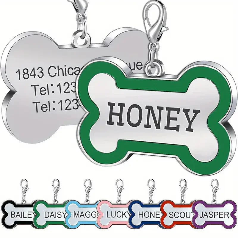 Personalized Pet ID Tag - Custom Engraved Dog Bone Name Tag