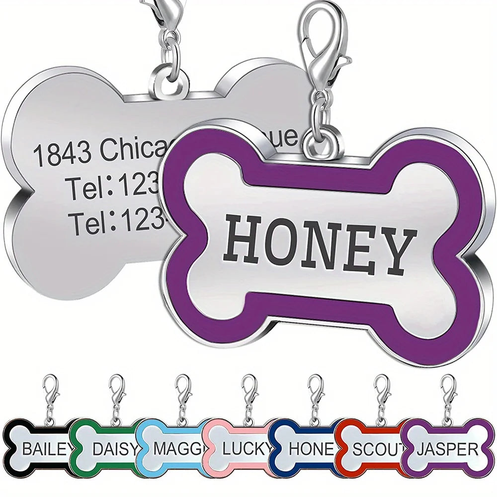 Personalized Pet ID Tag - Custom Engraved Dog Bone Name Tag