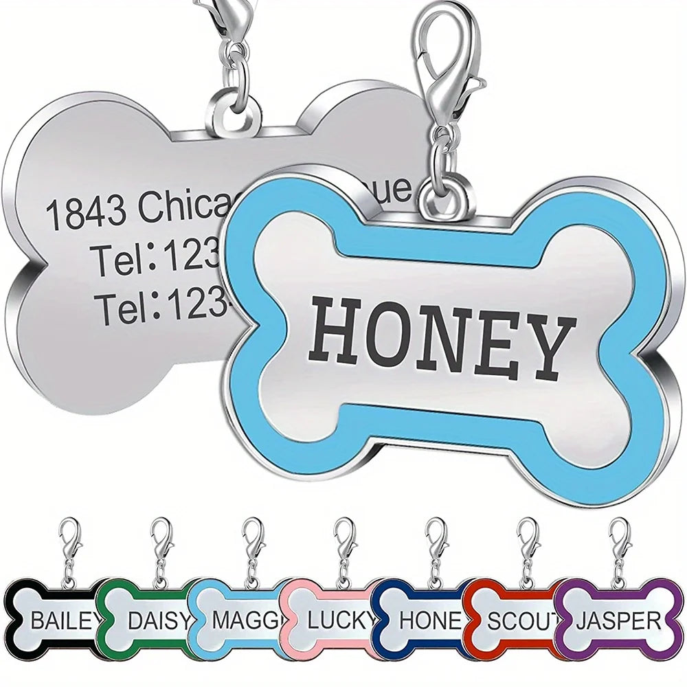 Personalized Pet ID Tag - Custom Engraved Dog Bone Name Tag