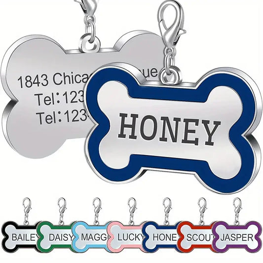 Personalized Pet ID Tag - Custom Engraved Dog Bone Name Tag