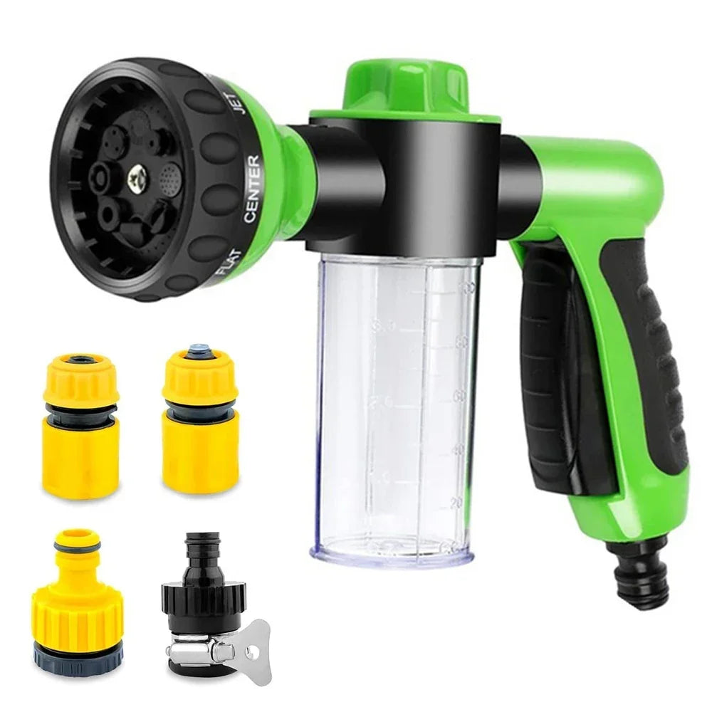 8-in-1 Dog Shower Sprayer with Soap Dispenser - Pet Bath & Garden Hose Nozzle