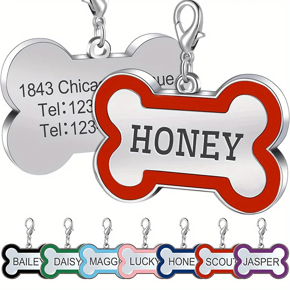 Personalized Pet ID Tag - Custom Engraved Dog Bone Name Tag